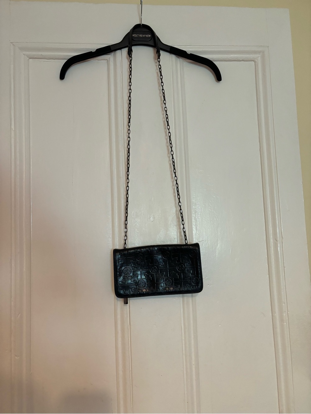 Tory Burch Black Embossed Leather Chain Crossbody Bag